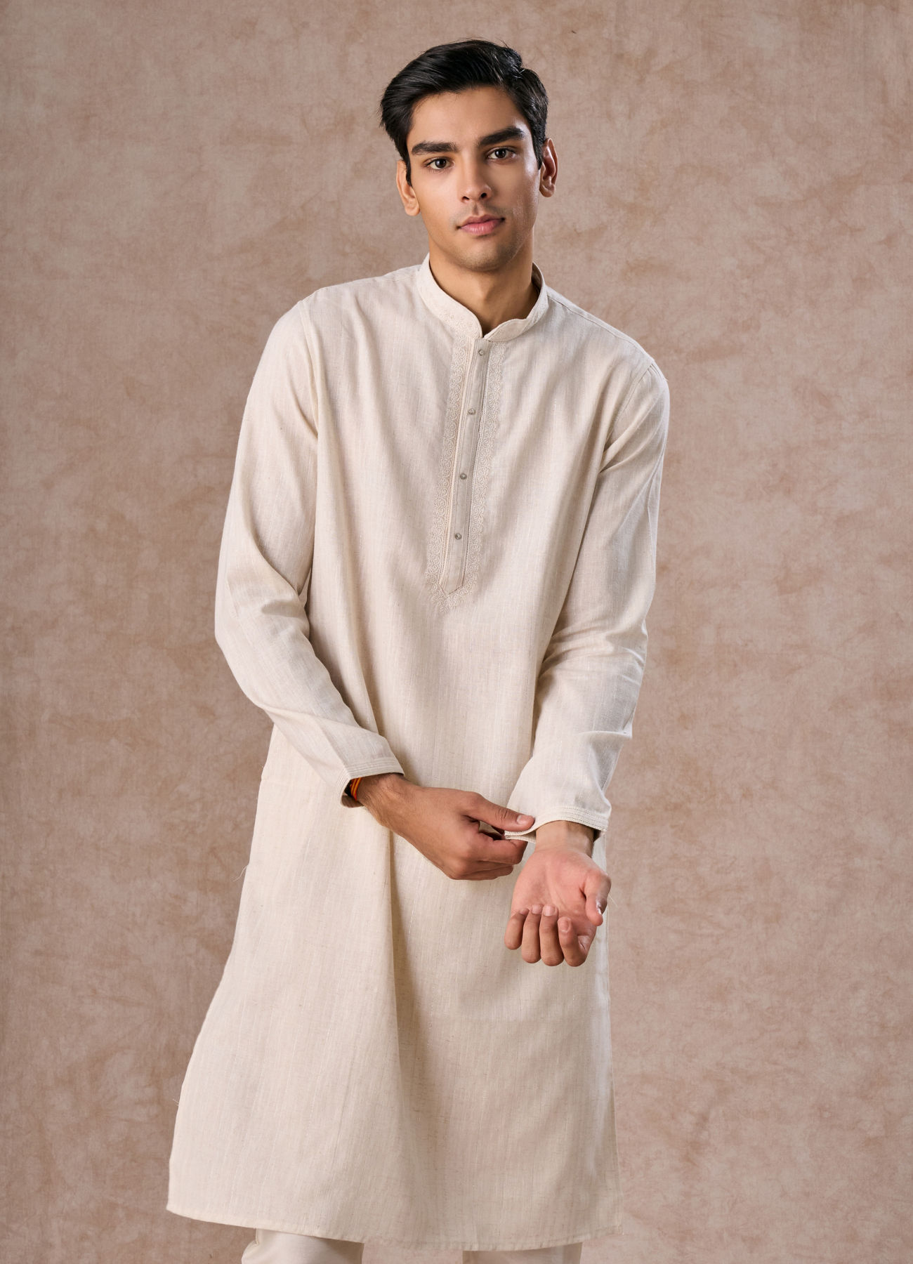 Manyavar Men Elegant Cream Kurta Churidar
