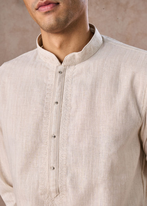 Manyavar Men Elegant Cream Kurta Churidar