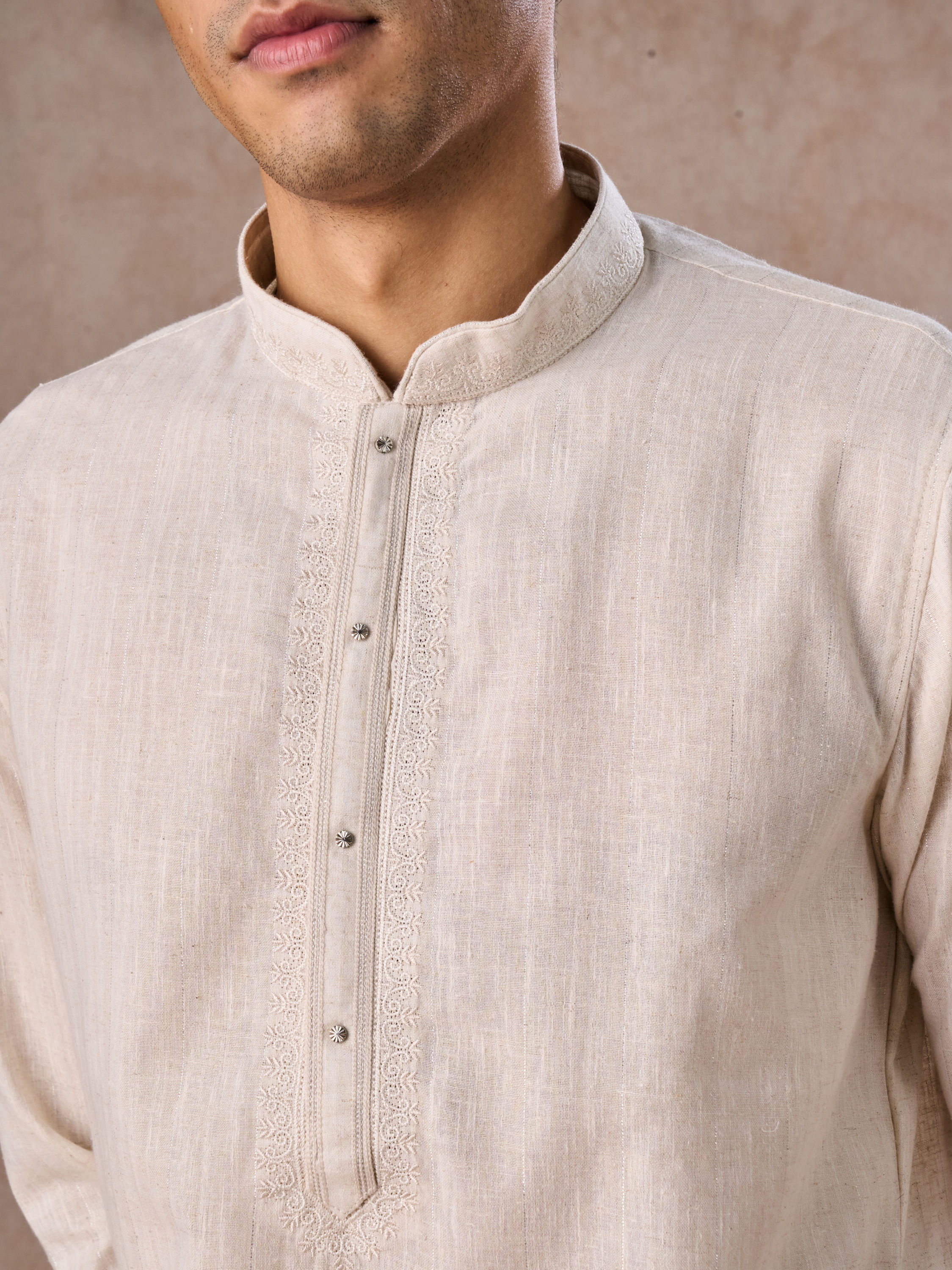 Manyavar Men Elegant Cream Kurta Churidar