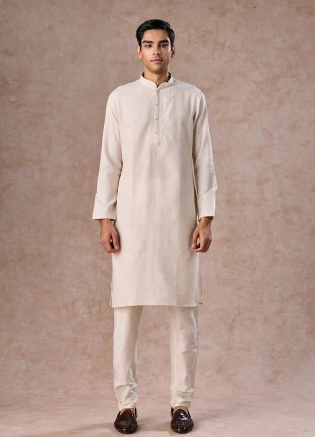 Manyavar Men Elegant Cream Kurta Churidar