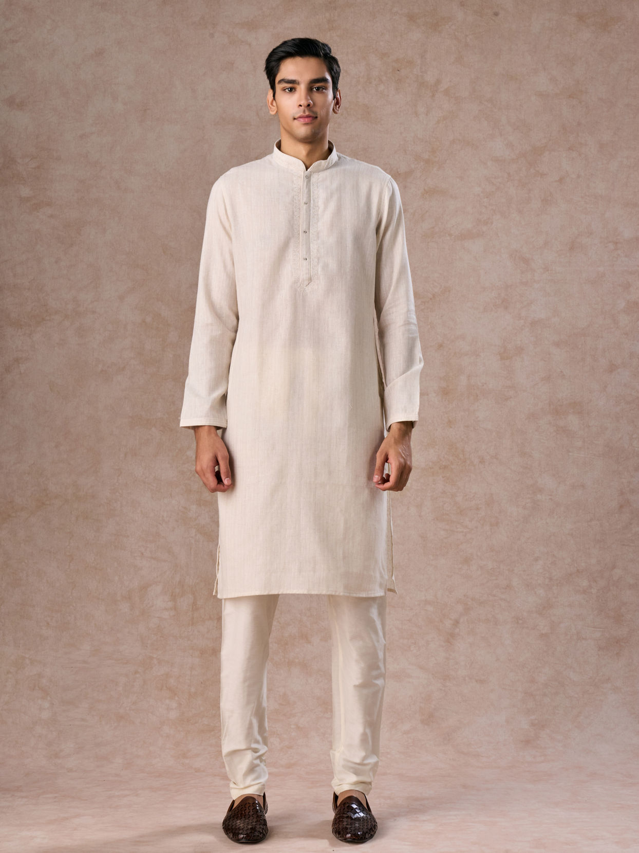 Manyavar Men Elegant Cream Kurta Churidar