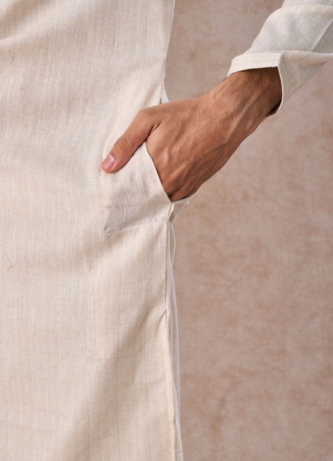 Manyavar Men Elegant Cream Kurta Churidar