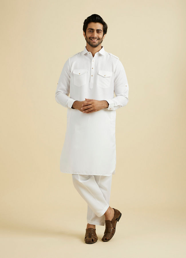Manyavar Men White Elegance Kurta Pajama