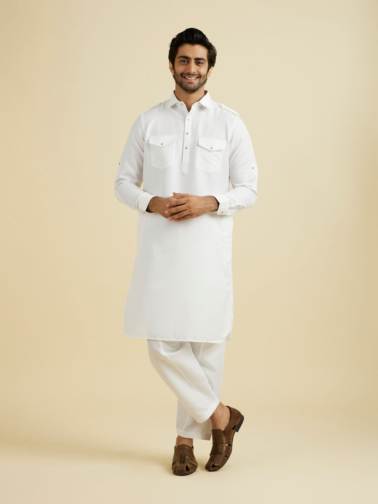 Manyavar Men White Elegance Kurta Pajama