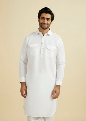 Manyavar Men White Elegance Kurta Pajama