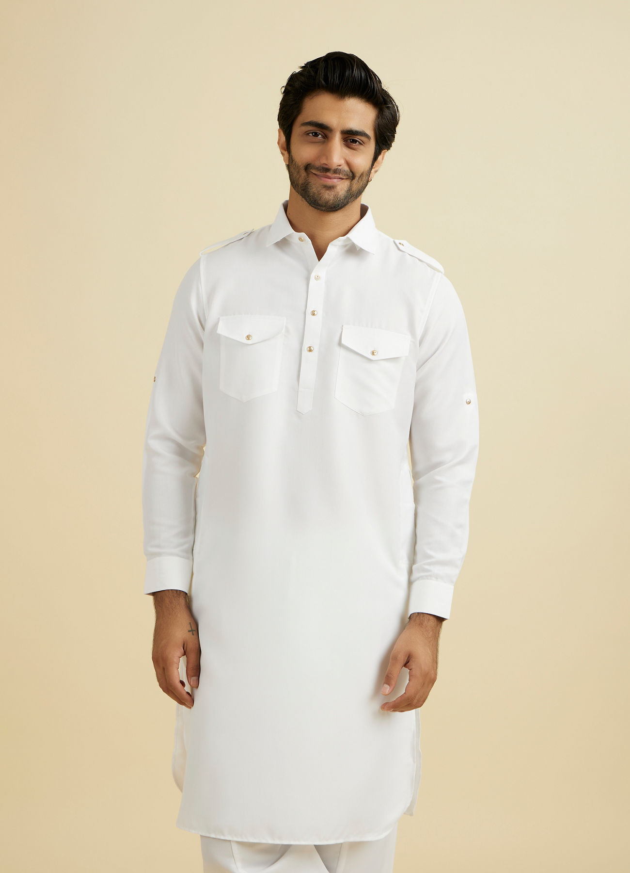 Manyavar Men White Elegance Kurta Pajama