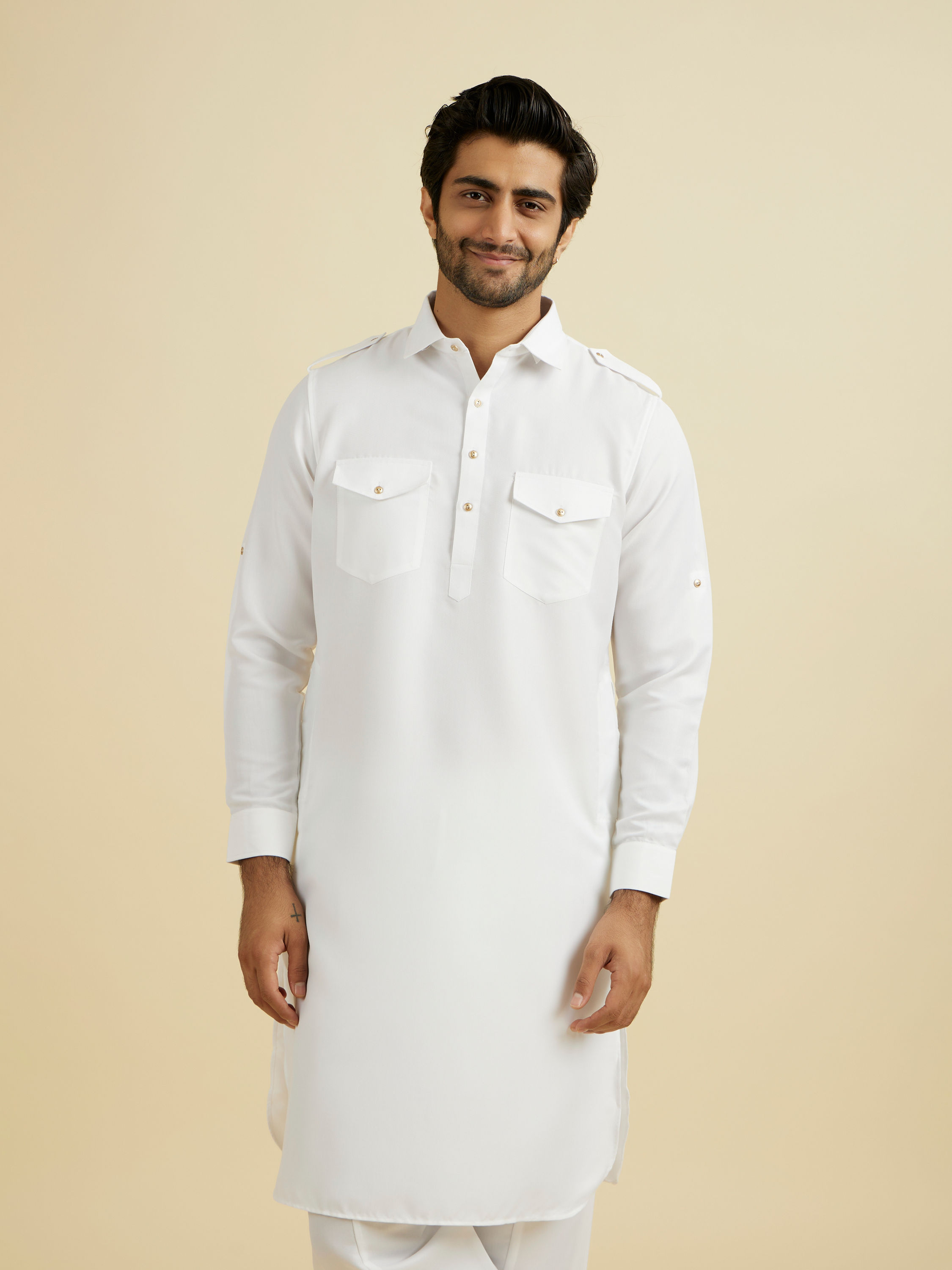 Manyavar Men White Elegance Kurta Pajama