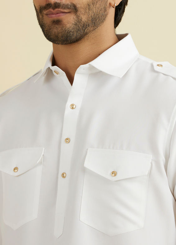 Manyavar Men White Elegance Kurta Pajama