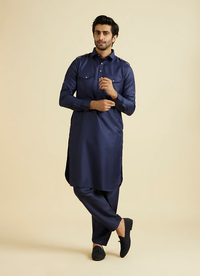 Manyavar Men Dark Blue Radiance Kurta Pajama