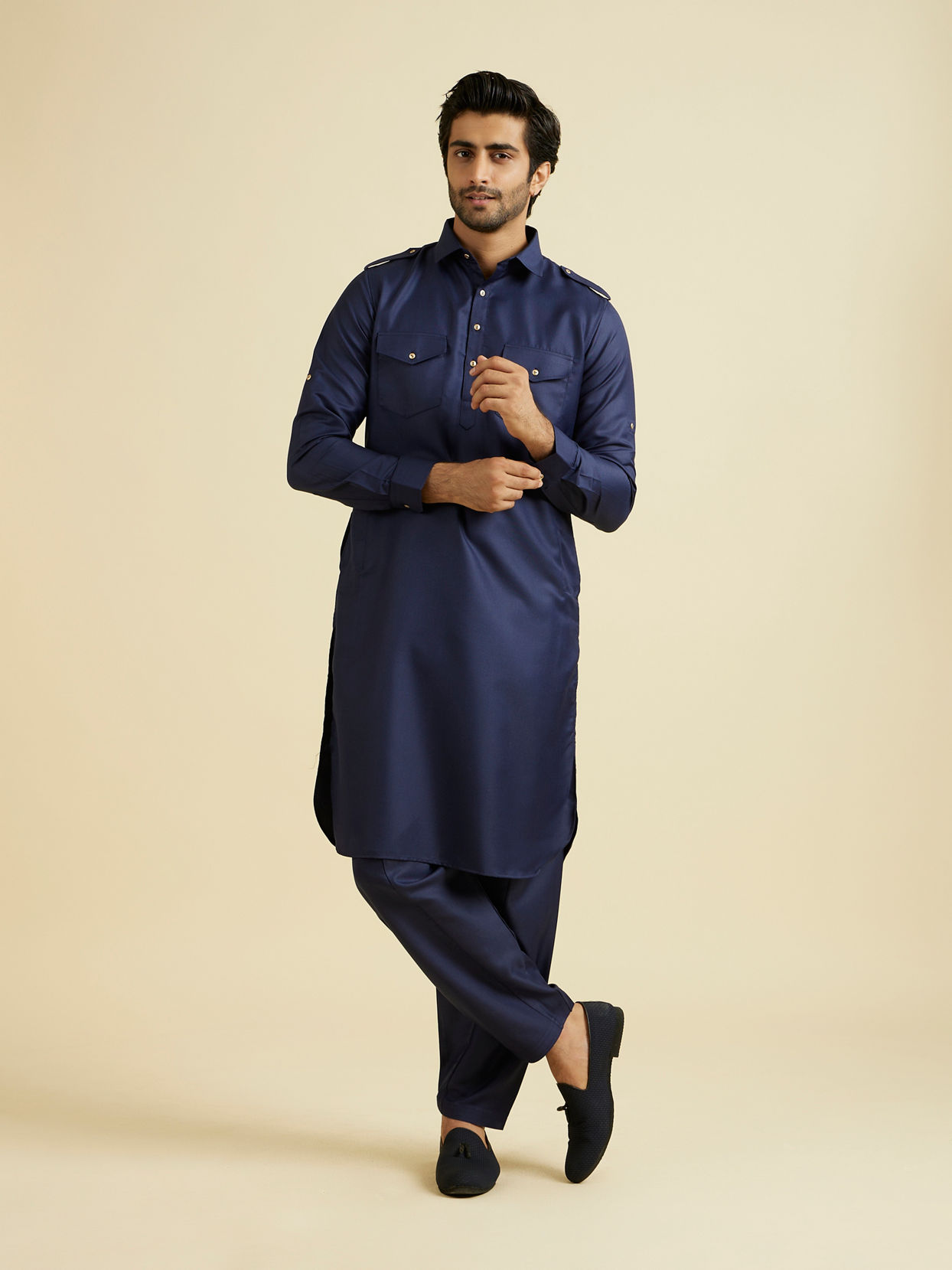 Manyavar Men Dark Blue Radiance Kurta Pajama