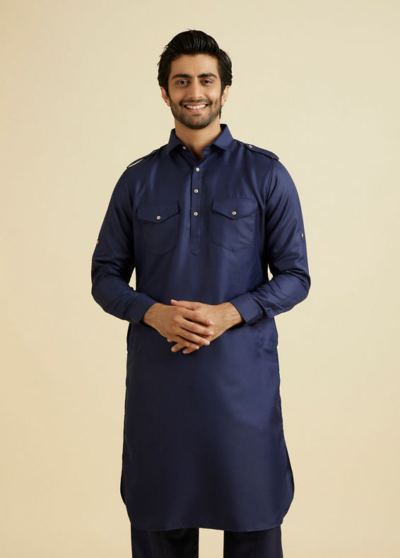 Manyavar Men Dark Blue Radiance Kurta Pajama