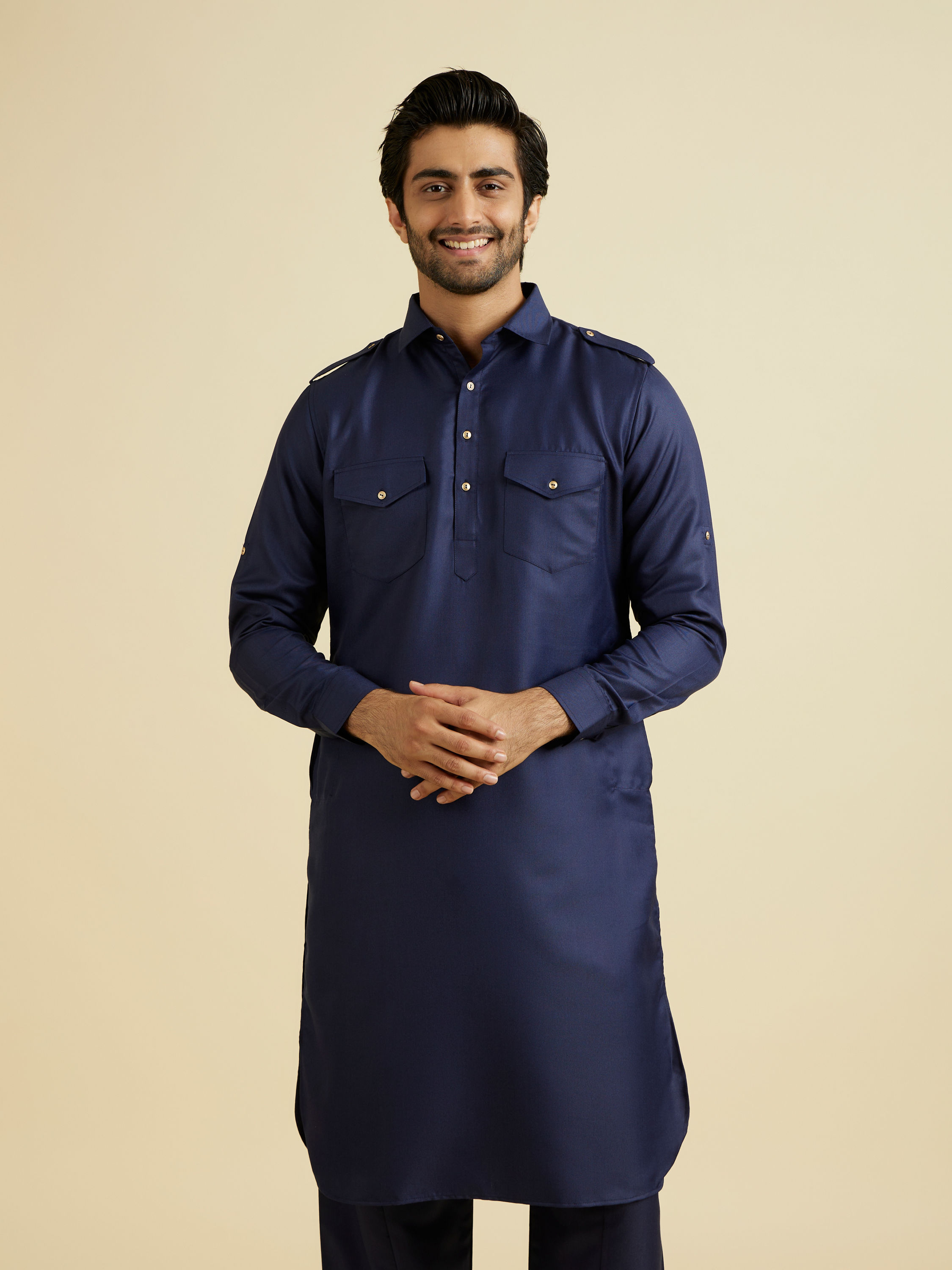 Manyavar Men Dark Blue Radiance Kurta Pajama