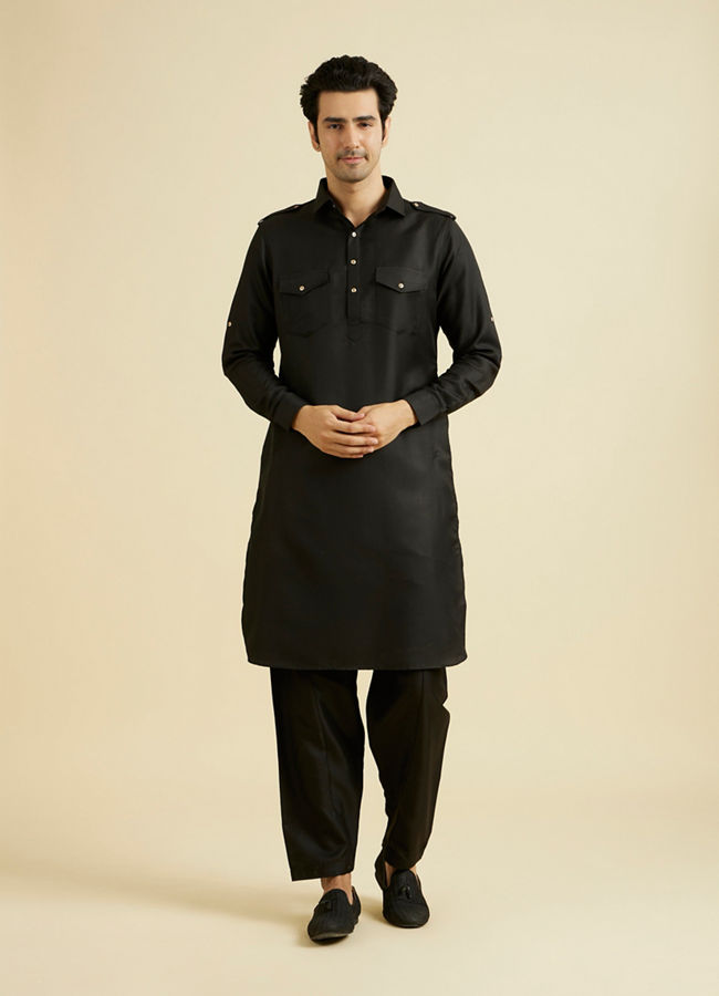 Manyavar Men Mystical Black Kurta Pajama Set