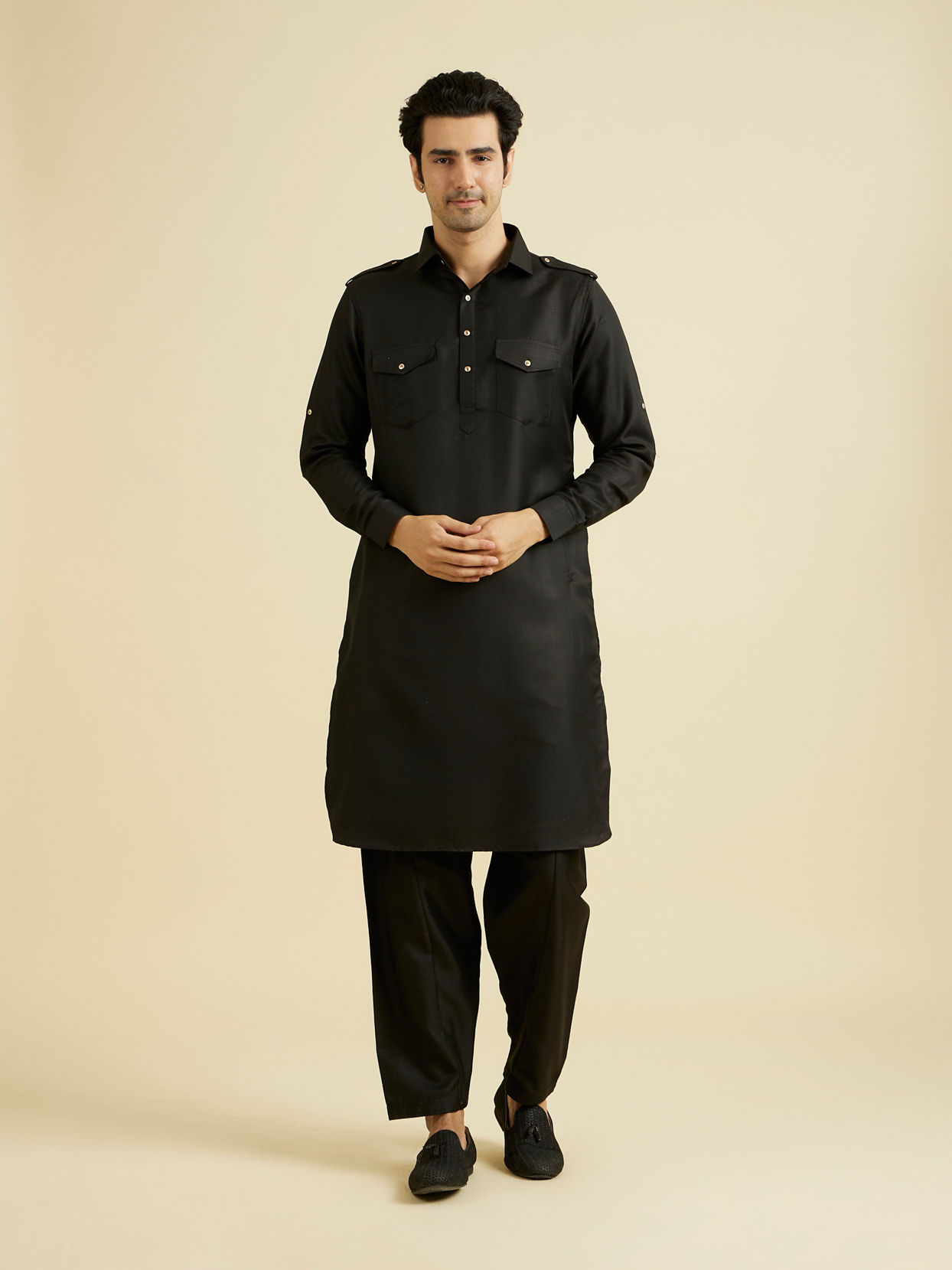 Manyavar Men Mystical Black Kurta Pajama Set