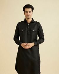Manyavar Men Mystical Black Kurta Pajama Set