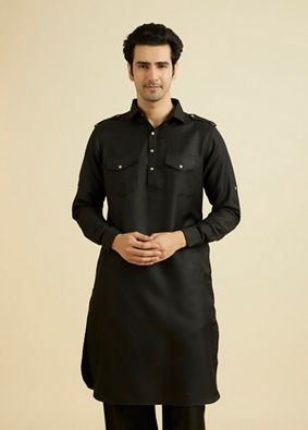 Manyavar Men Mystical Black Kurta Pajama Set