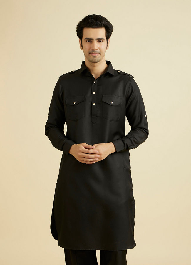 Manyavar Men Mystical Black Kurta Pajama Set