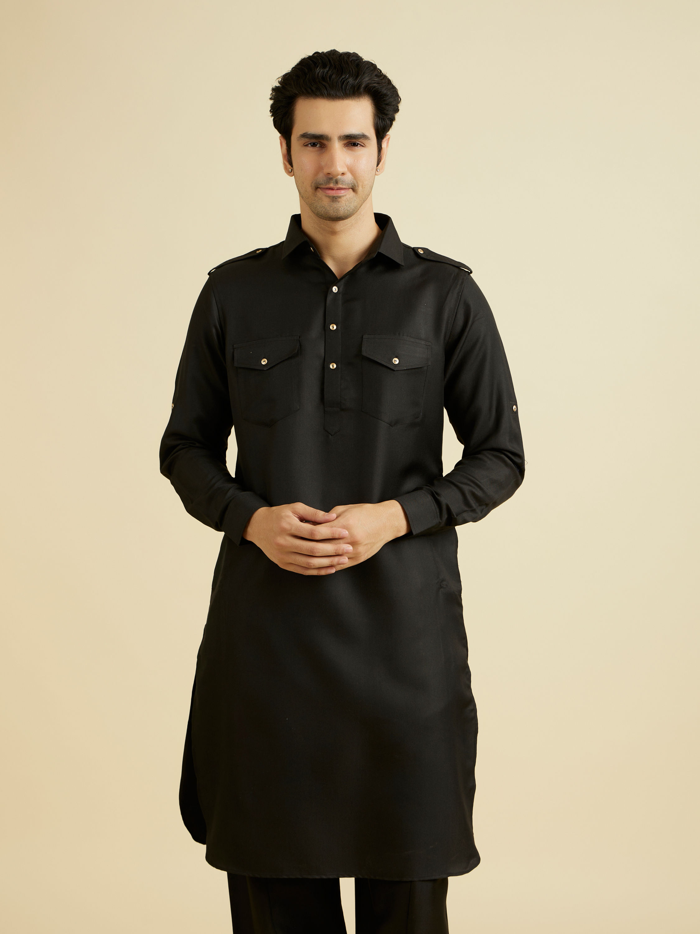 Manyavar Men Mystical Black Kurta Pajama Set