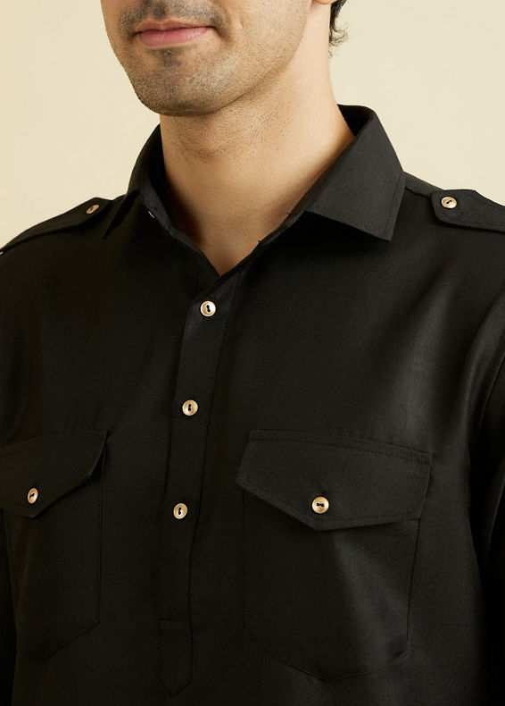 Manyavar Men Mystical Black Kurta Pajama Set