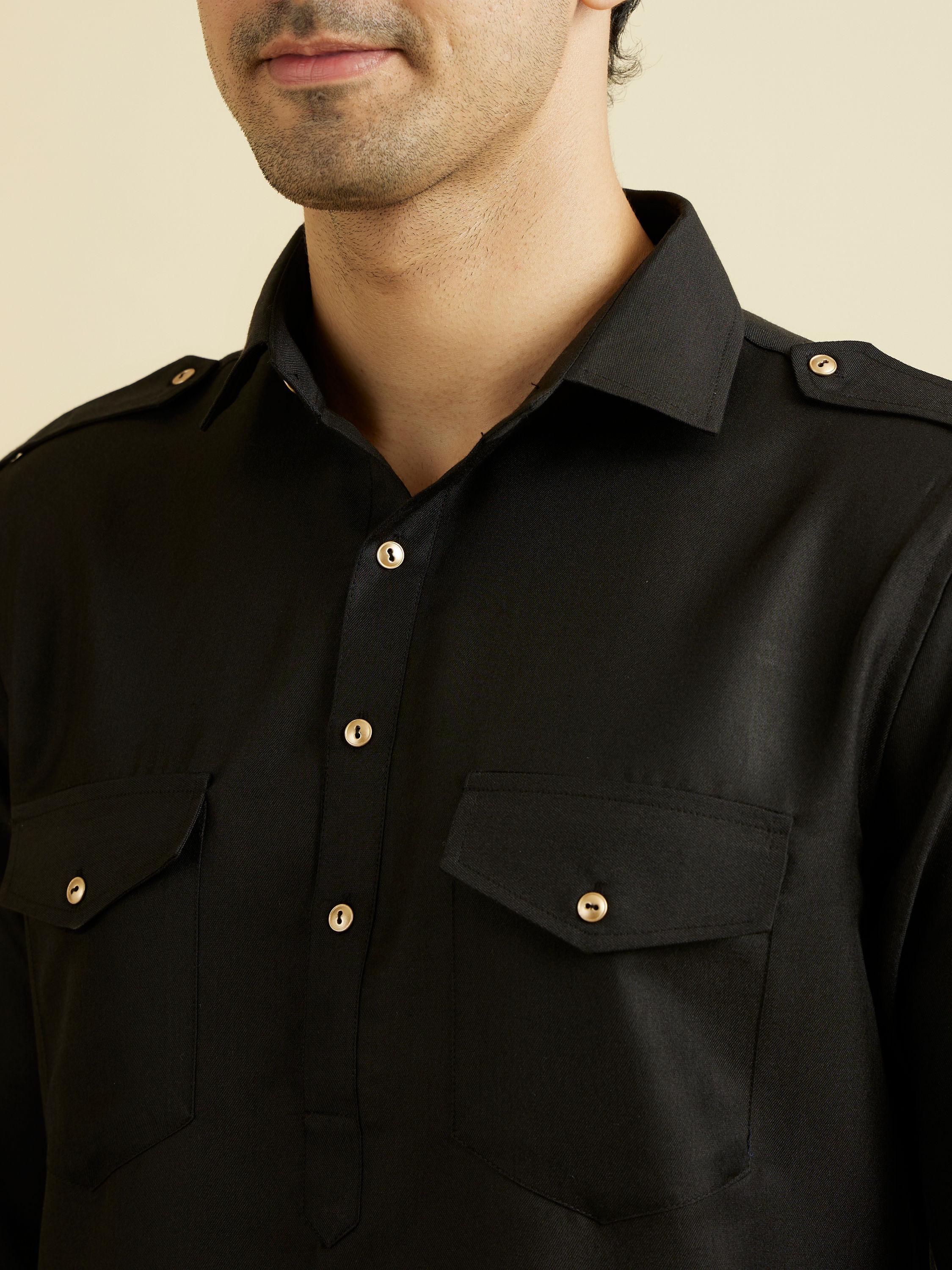 Manyavar Men Mystical Black Kurta Pajama Set