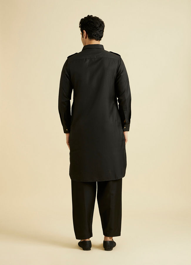 Manyavar Men Mystical Black Kurta Pajama Set