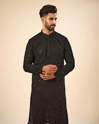 Manyavar Men Elegant Black Georgette Kurta Churidar
