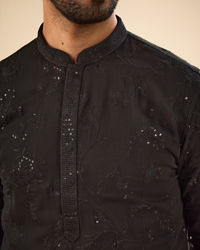 Manyavar Men Elegant Black Georgette Kurta Churidar