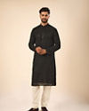 Manyavar Men Elegant Black Georgette Kurta Churidar