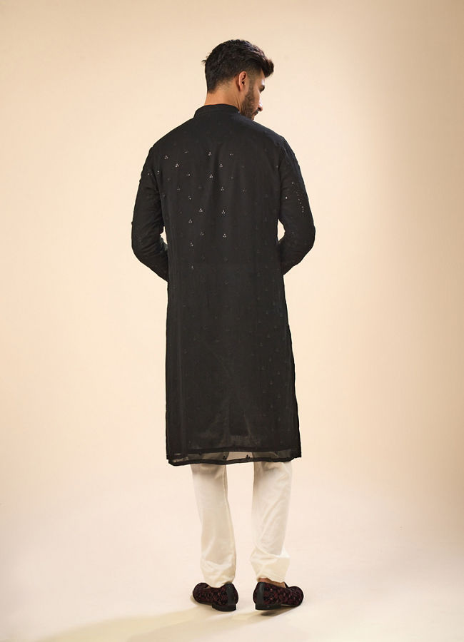 Manyavar Men Elegant Black Georgette Kurta Churidar