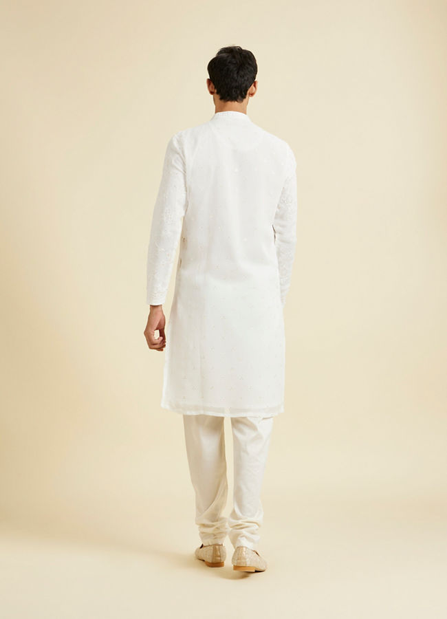Manyavar Men Cream Georgette Kurta Pajama Ensemble