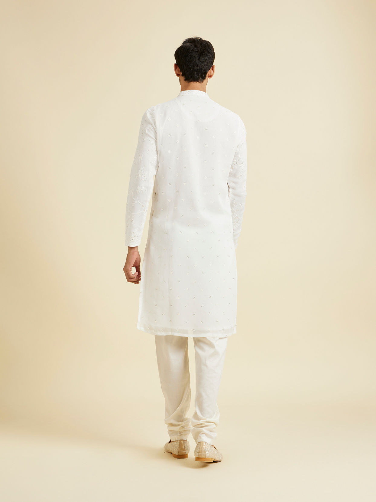 Manyavar Men Cream Georgette Kurta Pajama Ensemble
