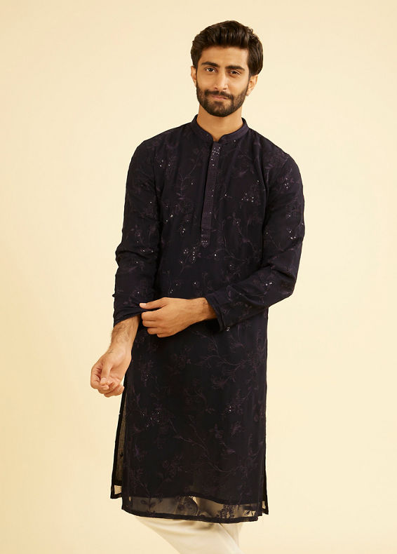 Manyavar Men Regal Dark Blue Kurta Pajama