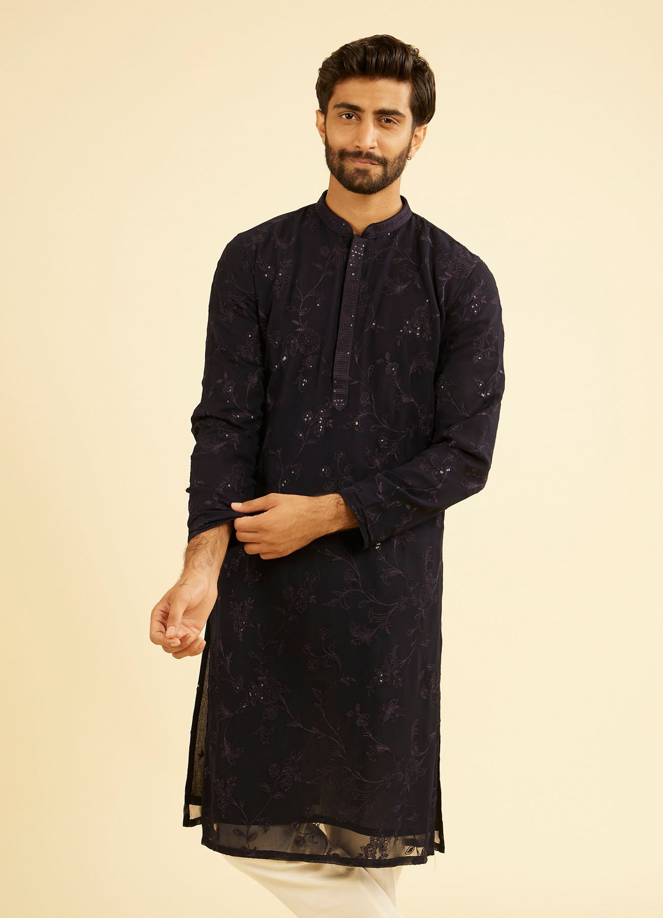Manyavar Men Regal Dark Blue Kurta Pajama