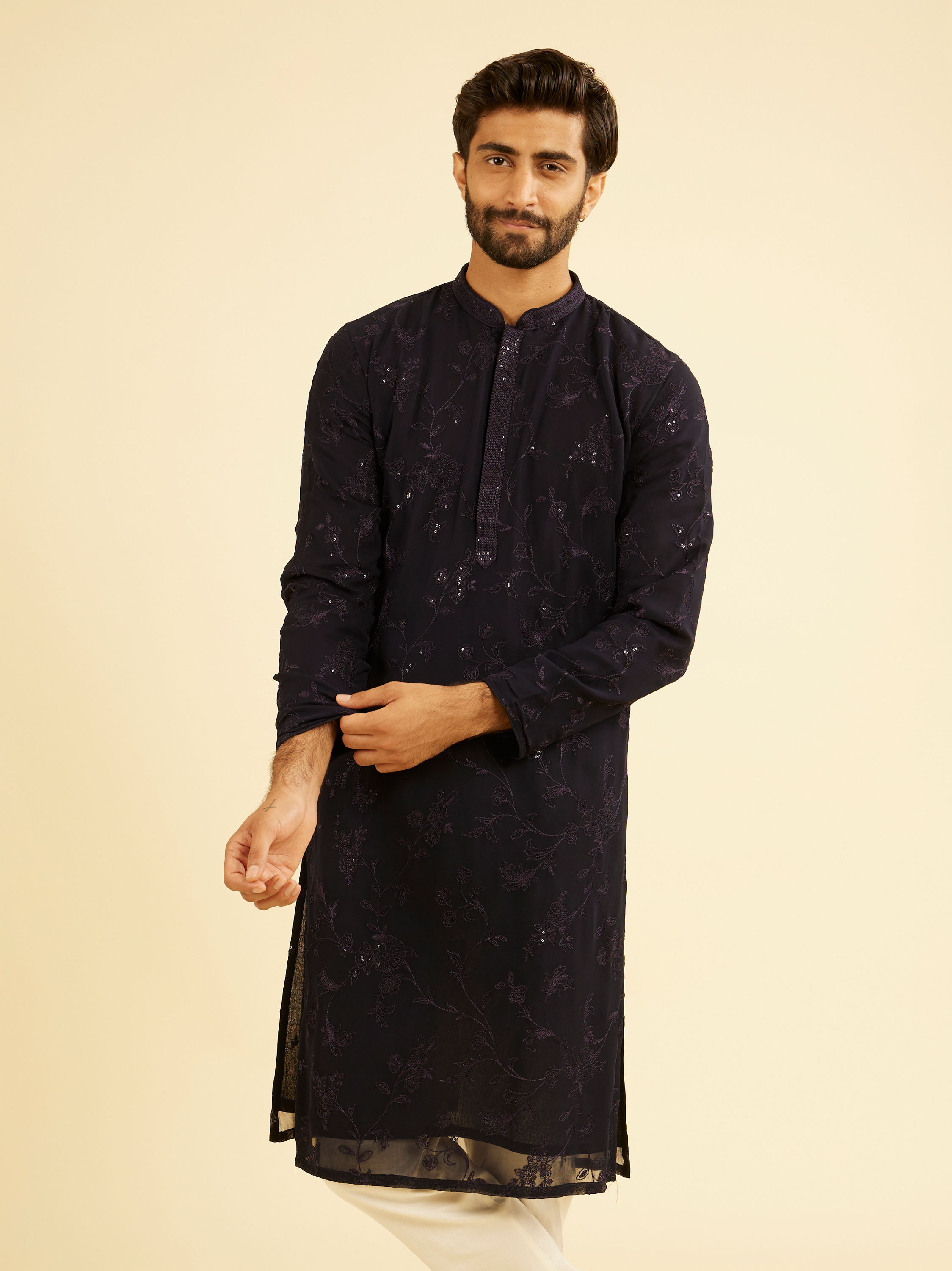 Manyavar Men Regal Dark Blue Kurta Pajama