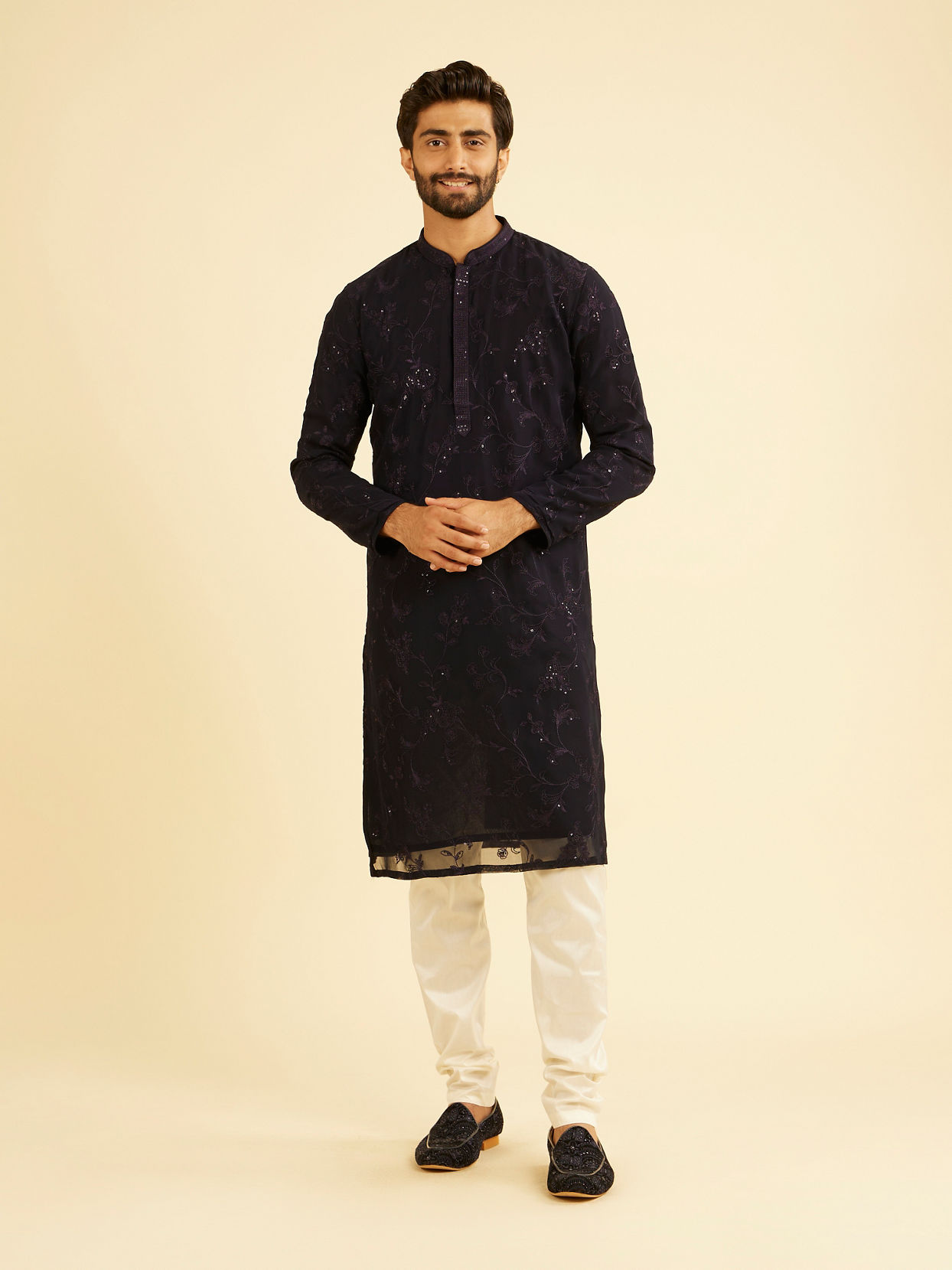 Manyavar Men Regal Dark Blue Kurta Pajama