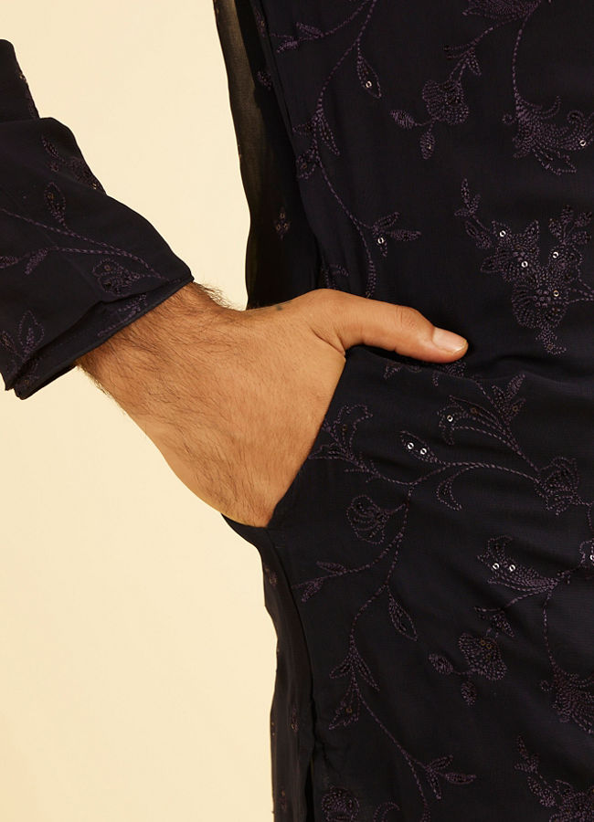 Manyavar Men Regal Dark Blue Kurta Pajama