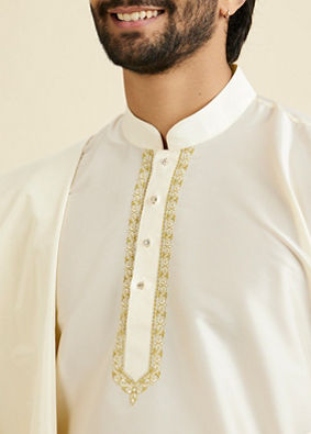 Manyavar Men Classy White Kurta Pancha Set With Dupatta
