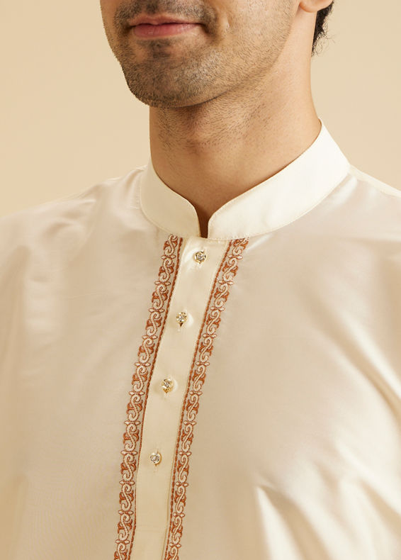 Manyavar Men Cream Elegance Kurta Pancha Set