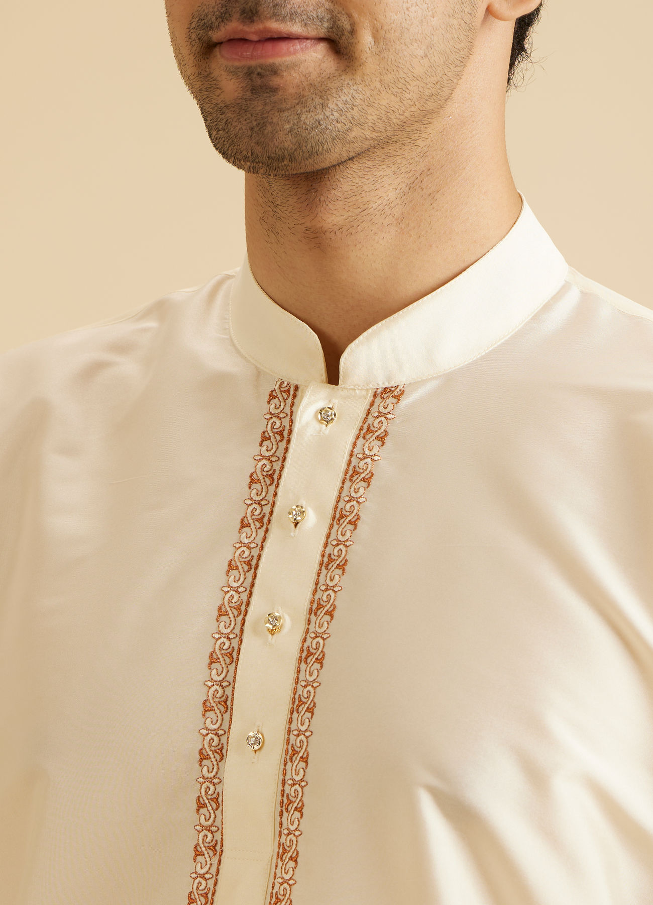Manyavar Men Cream Elegance Kurta Pancha Set