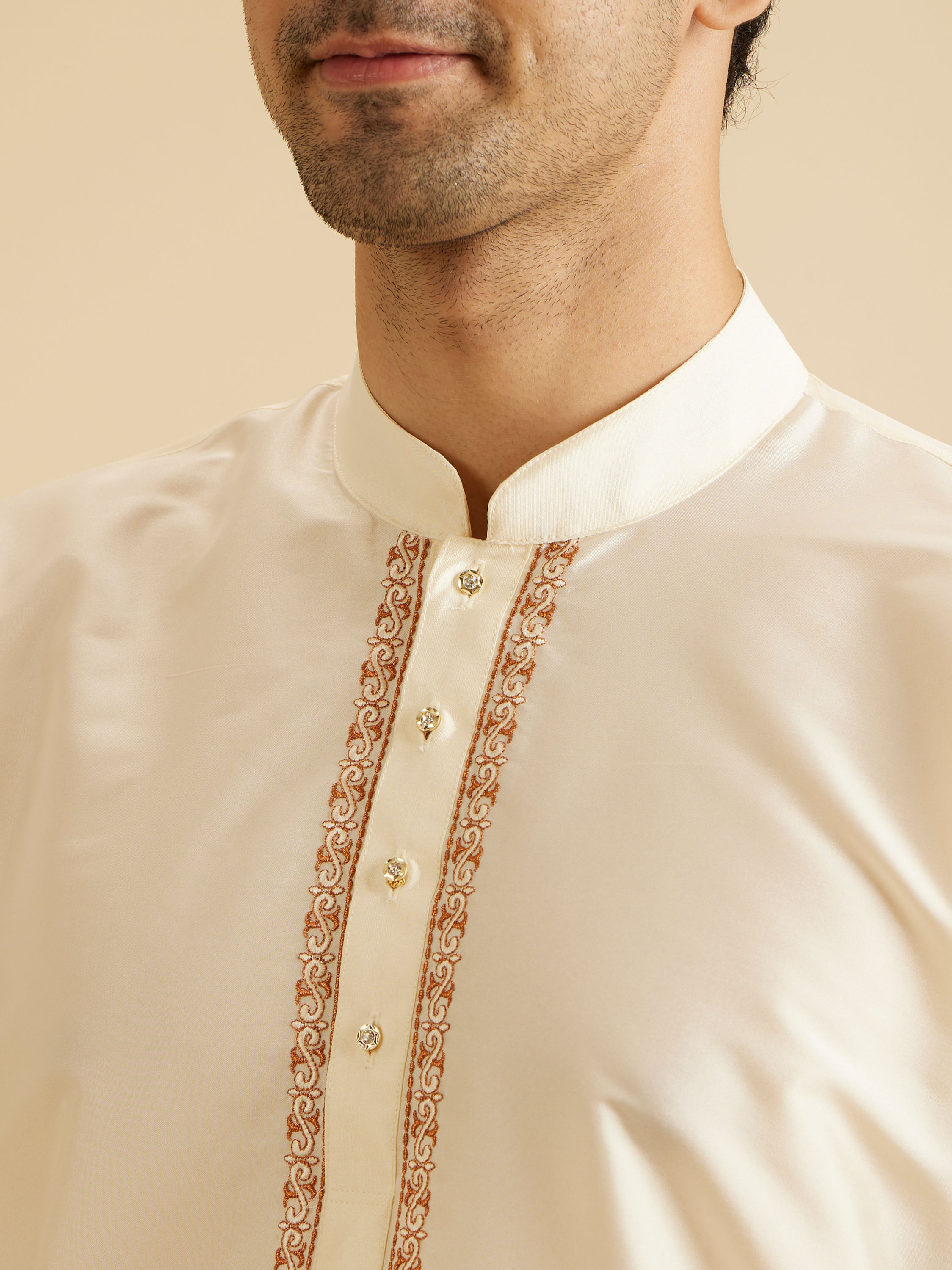 Manyavar Men Cream Elegance Kurta Pancha Set