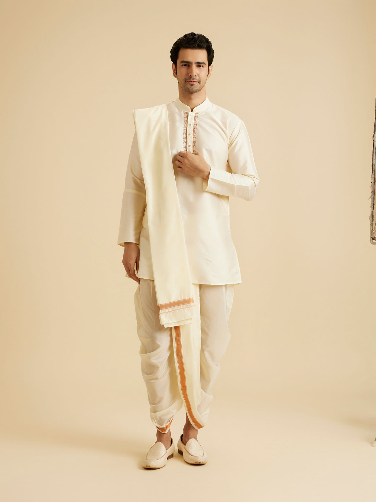 Manyavar Men Cream Elegance Kurta Pancha Set