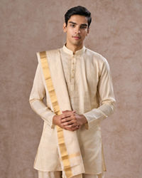 Manyavar Men Beige Silk Splendor Kurta Pancha Ensemble