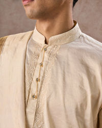Manyavar Men Beige Silk Splendor Kurta Pancha Ensemble