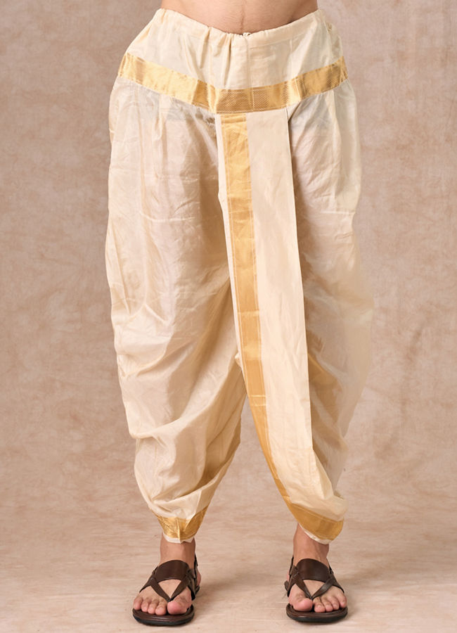 Manyavar Men Beige Silk Splendor Kurta Pancha Ensemble
