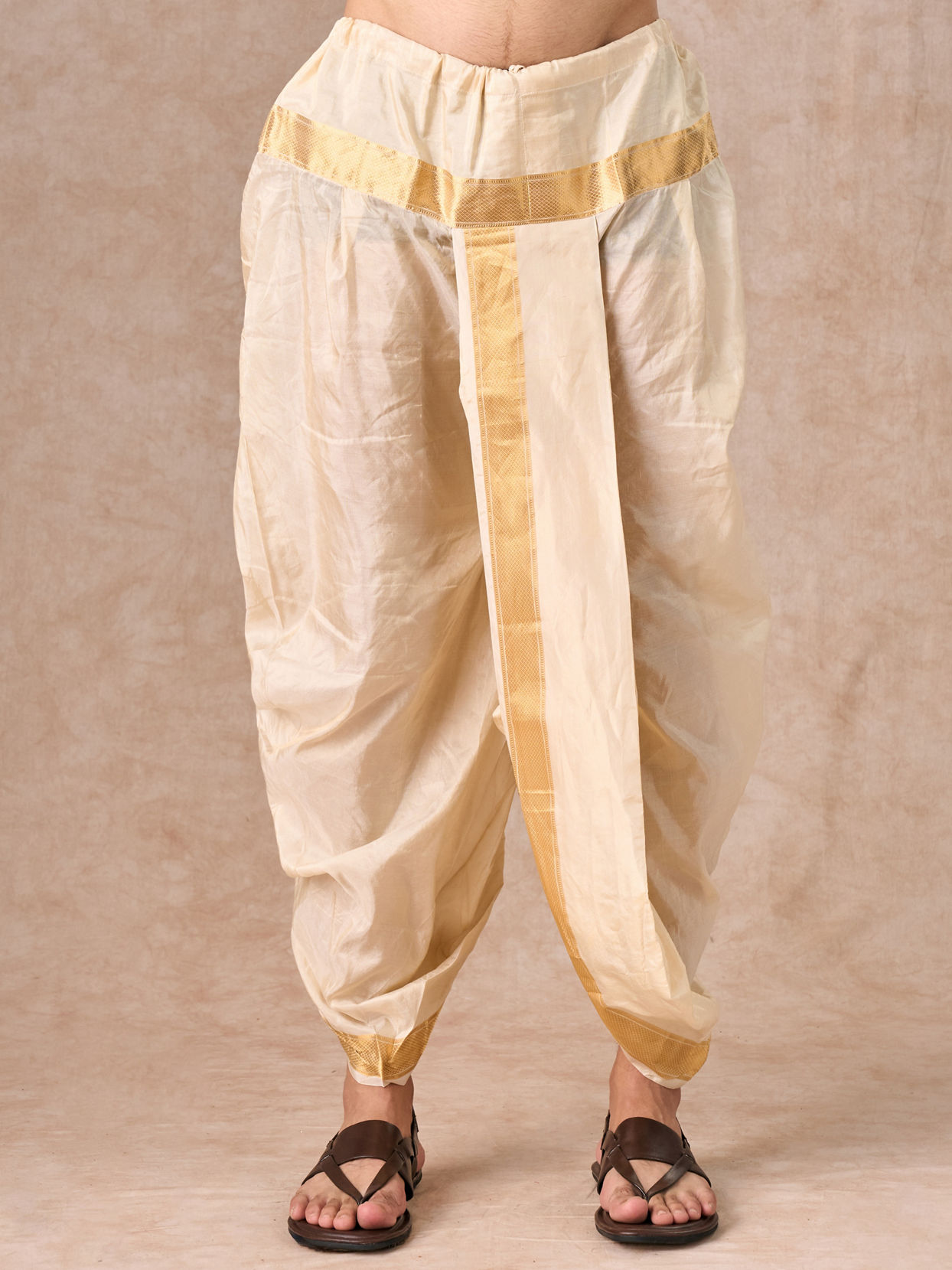Manyavar Men Beige Silk Splendor Kurta Pancha Ensemble
