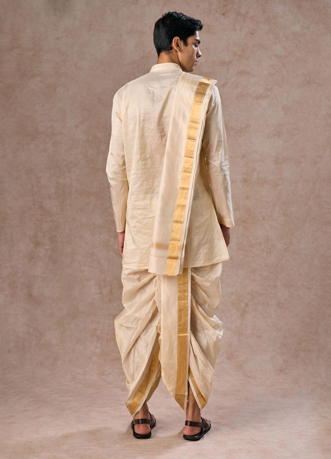 Manyavar Men Beige Silk Splendor Kurta Pancha Ensemble
