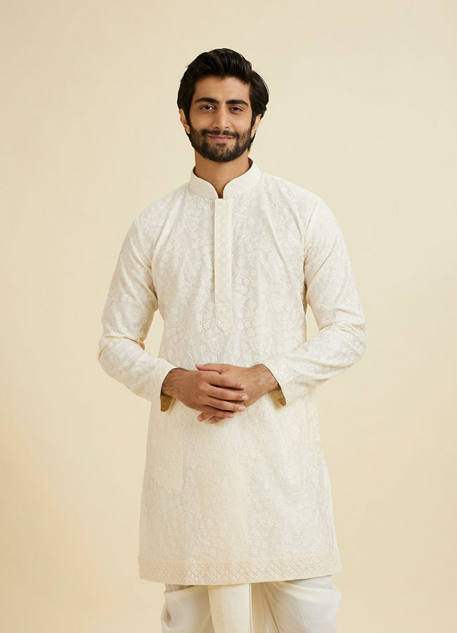 Manyavar Men Ethereal Cream Kurta Dhoti Set