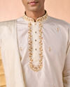 Manyavar Men Elegant Cream Silk Kurta Pancha Set