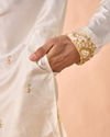 Manyavar Men Elegant Cream Silk Kurta Pancha Set