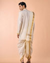 Manyavar Men Elegant Cream Silk Kurta Pancha Set